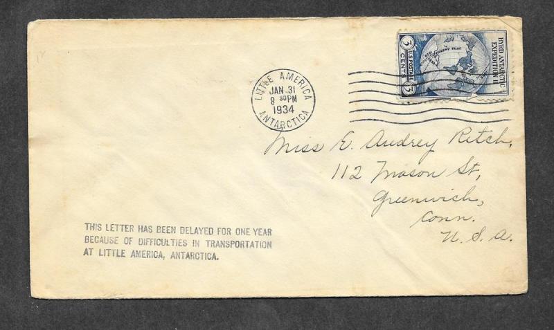 1934 Little America Antarctica Letter Delayed!