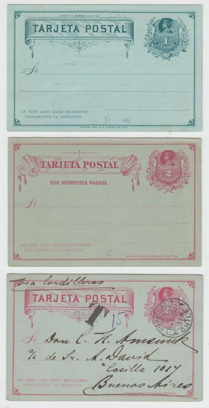 CHILE 1882-1905 PS H&G 6, 7, 14 & 15 NINE CARDS REPLY PORTION USED, DUE RATED++