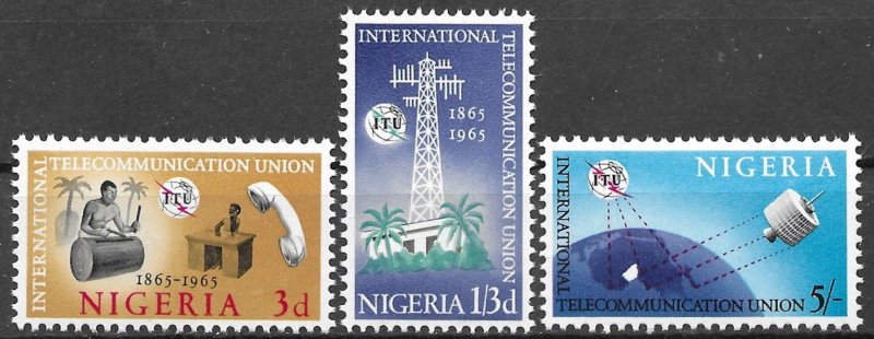 Nigeria International Telecommunications set of 1965, Scott 175-177 MNH