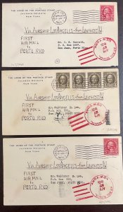 3 First AirMail to Porto Rico Covers via Airship Los Angeles from Lakehurst 1925