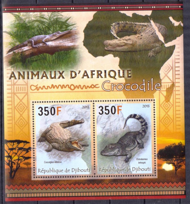 Djibouti 2013 Reptiles Crocodiles Sheet MNH