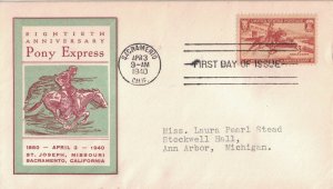 1940 FDC, #894, 3c Pony Express, Linprint