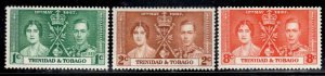 Trinidad & Tobago  #47-49 ~ Cplt Set 3 ~ Coronation Issue ~ Unused, LHM  (1937)