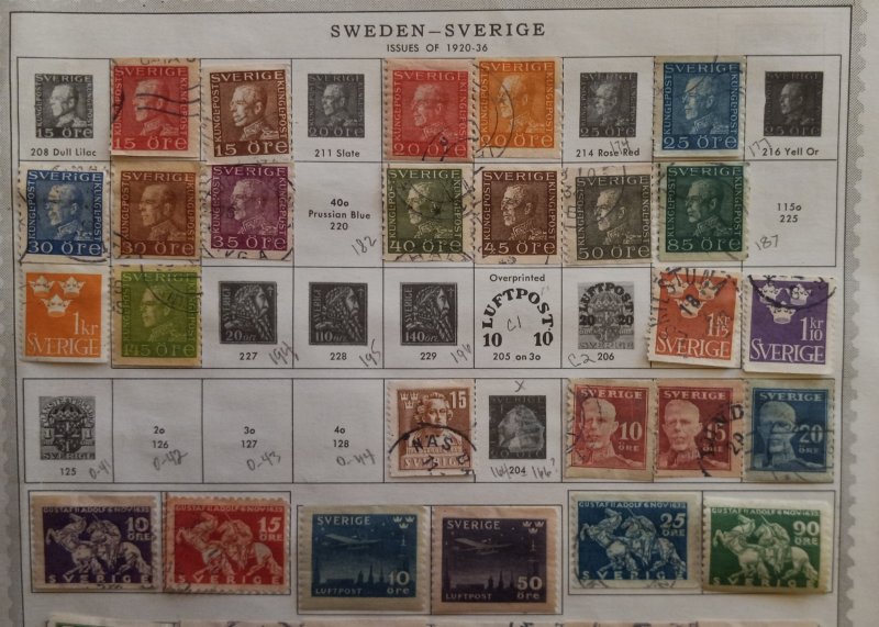 Sweden 1920-1936 Collection Hinged on a Minkus Album Page (46) Each Used  / MH