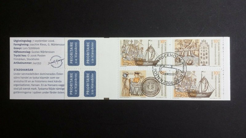 H567 Sweden 2006 MNH stamp booklet + black print + FDC Hanseatic  sailing ships 