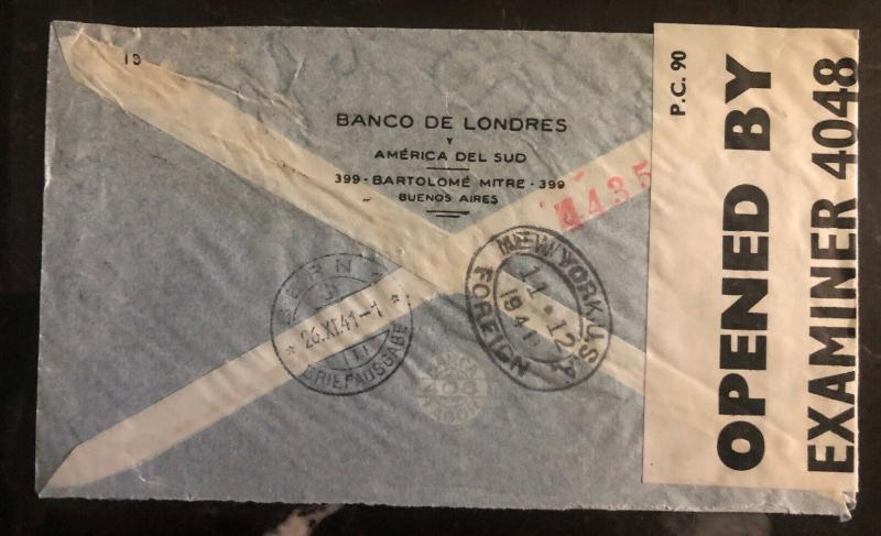 1941 Buenos Aires Argentina First Flight Cover FFC To Bank Berne Switzerland