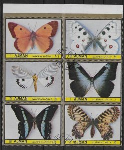 Ajman  1972  Butterflies - Field series - block of six  CTO
