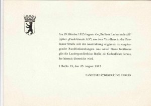 GERMANY 1973 BROCHURE , 50 YEARS OF GERMAN BROADCASTING, USED & UNMOUNTED MINT