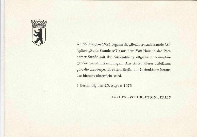 GERMANY 1973 BROCHURE , 50 YEARS OF GERMAN BROADCASTING, USED & UNMOUNTED MINT