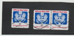 US Scott #O159 Used Single and Pair Great Seal Official Mail Stamp