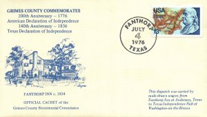 US EVENT CACHET COVER 200 ANNIVERSARY DECLARATION OF INDEPENDENCE GRIMES COUNTY