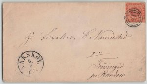 Denmark c. 1858 4s yellow brown Royal Arms Folded Cover Naaskov to Randers