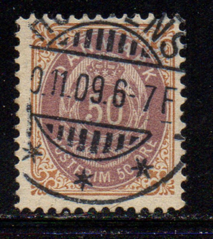 Denmark Sc 33 1875 50 ore brown & violet stamp used