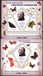 Mali 2014 Butterflies Great Lepidopterists J.N.C. Michael Denis Sheet + S/S MNH