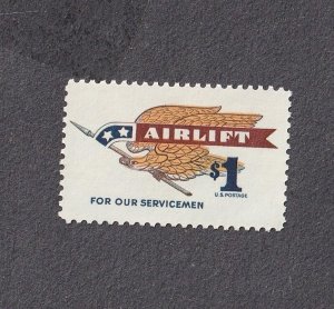 Single Stamp US #1341, $1.00, EAGLE AIRLIFT For our Service Men -1968-Mint NH