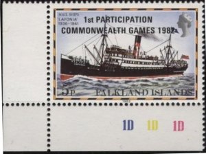 Falkland Islands 352 (mnh) 5p ship “Lafonia”, ovptd (1982)