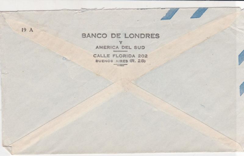 Argentina 1962 Banco de Londres Machine Cancel Airmail Stamps Cover ref R 17612