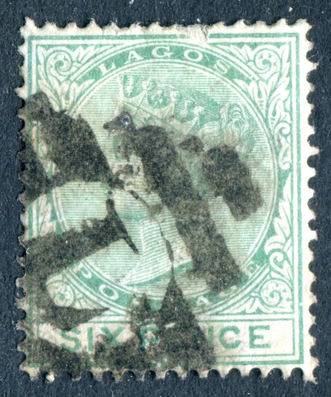 Lagos 1876 QV. 6d green. Used. P14. SG15.