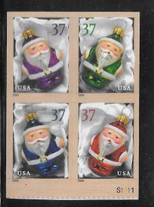 #3887-90 MNH Santa Ornaments Booklet Plate Block of 4