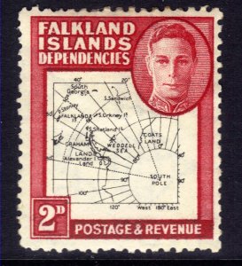 Falkland Islands Depd 1946 - 49 KGV1 2d Carmine & Black Map Umm SG G11 ( G327 )