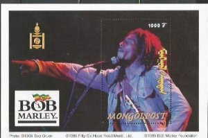 MONGOLIA - 1998 - Bob Marley - Perf Souv Sheet - Mint Never Hinged