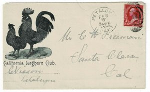 1895 Petaluma, Cal. cancel on cover from the California Leghorn (chicken) Club