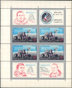 Romania #C185, Complete Set, Sheets of 4 + Labels, 1971, Space, Never Hinged