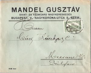 Hungary 40f Parliament Buildings 1923 Budapest 62 to Meerane, Germany.  Corne...