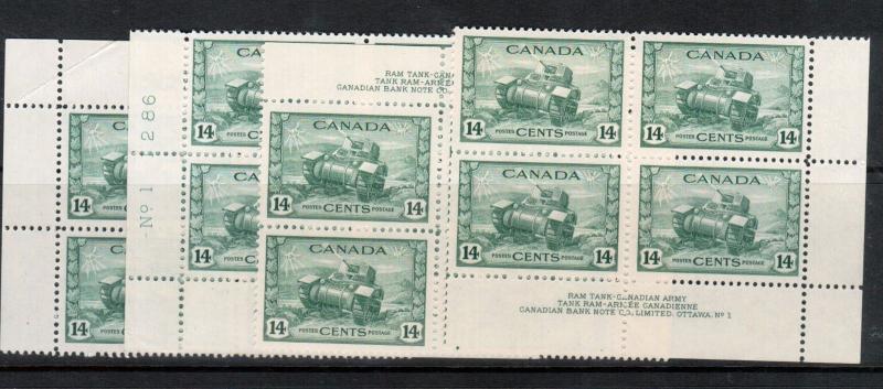 Canada #259 Very Fine Never Hinged Plate #1 Match Set Of Blocks