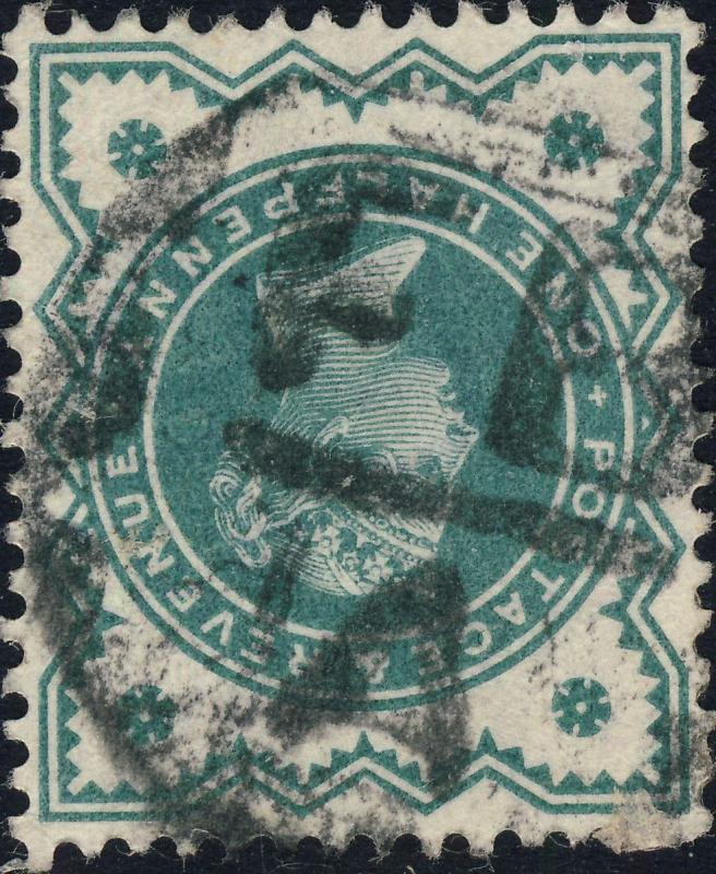 GB - ca.1900 London Foreign Branch Mute Cancel (A) on QV 1/2d blue-green SG 213