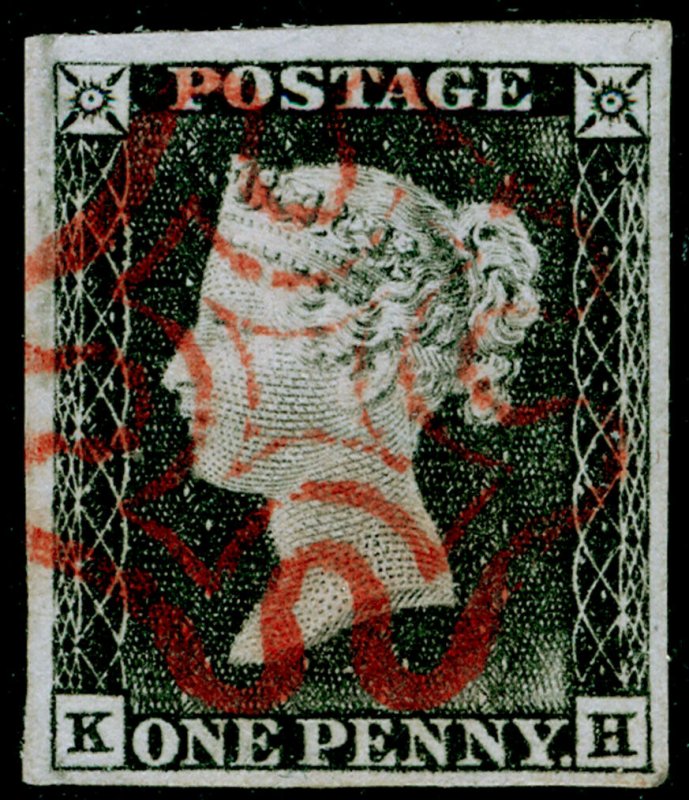 SG3, 1d grey-black PLATE 1a, FINE USED. Cat £525. RED MX. 4 MARGINS. KH