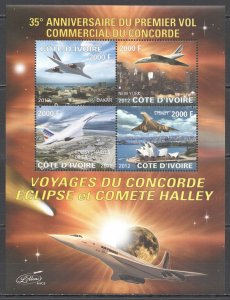 Vk112 2012 Space Concorde Solar Eclipse Halley'S Comet Voyages Sydney Dakar Mnh