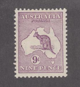 Australia Sc 9 MLH. 1913 9p Kangaroo & Map, 1st watermark, fresh.