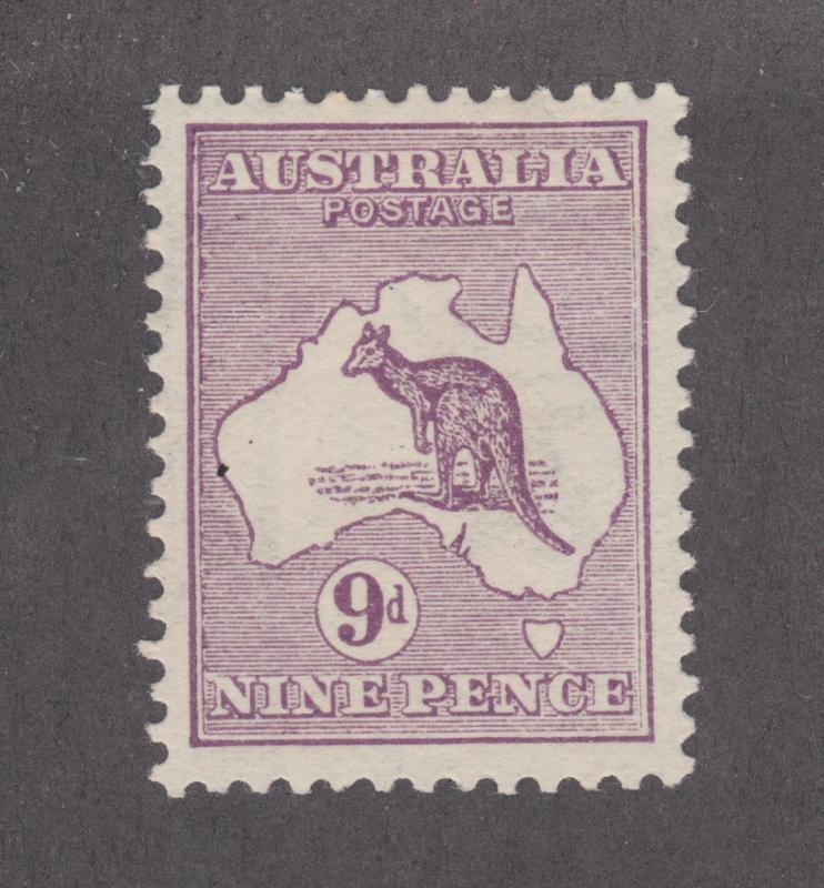 Australia Sc 9 MLH. 1913 9p Kangaroo & Map, 1st watermark, fresh.