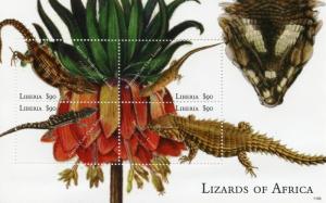 Liberia 2011 MNH Reptiles of Africa 4v M/S I Lizards Flowers Stamps