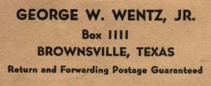 BROWNSVILLE TEXAS CORNER CARD ENVELOPE WITH 3c RATE TO HAMILTON CANADA 1941