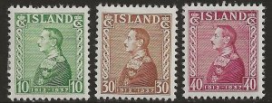 Iceland 199-201   1937 set 3  fvf mint  hinged