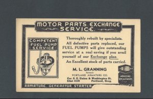 Ca 1923 Portland Or M L Granning Replacement Parts For Fuel Pumps Formerly--