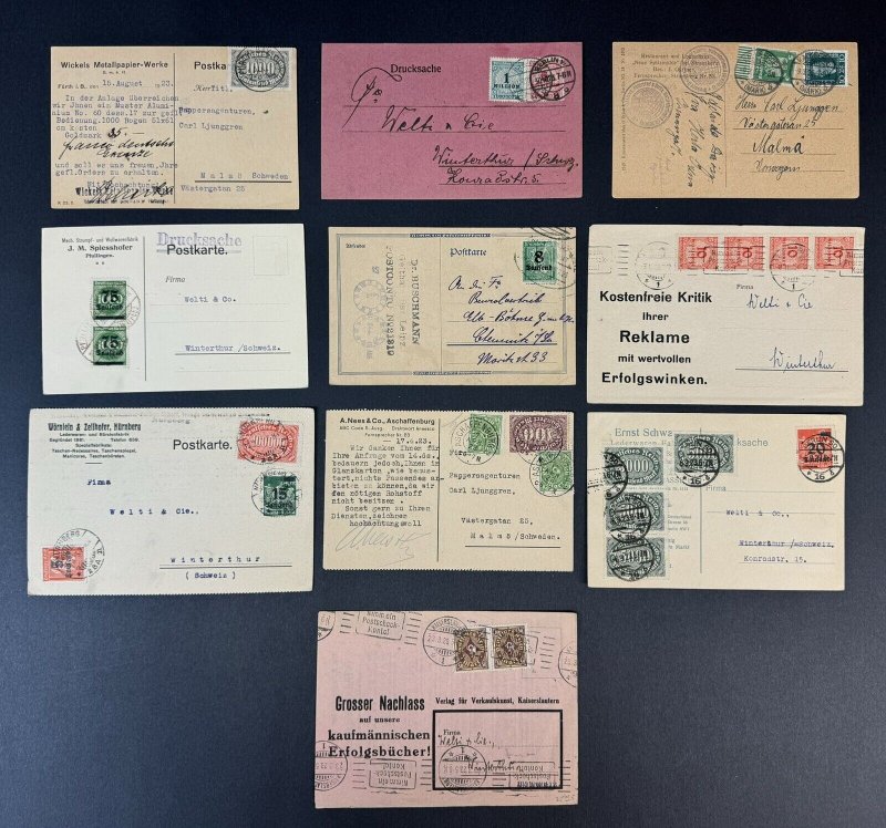 Germany, 1920's-1930's Lot of 10 Postcards, to  Norway, Sweden, and Switzerland