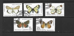 RUSSIA - 1986 BUTTERFLIES - SCOTT 5435 TO 5439 - USED