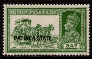 INDIA-PATIALA SG86 1937 3a YELLOW-GREEN MTD MINT