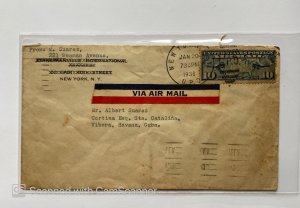 US LETTER RECYCLED FROM NY TO VIBORA HAVANA CUBA , AIRMAIL ,PM: NY 1936, G.P.O.
