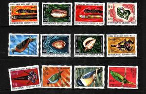 New Hebrides British-Sc#155-66-Unused hinged set-Artifacts-Birds-Sea Shells-1972