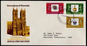 Grenada Grenadines 270-2 on addressed FDC  - Royalty - 25th Anniv Coronation