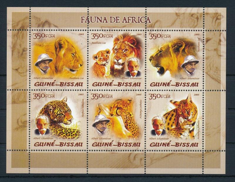 [25820] Guinea Bissau 2005 Wild Animals Albert Schweitzer Lion Leopard MNH