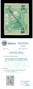 MEXICO 1872  HIDALGO  6c green  Wmk LA+F   Scott # 81a mint MH VF-XF  w/Cert.  R