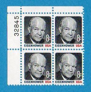 Scott #1394 8c Eisenhower Plate #32845 UL Plate Block MNH