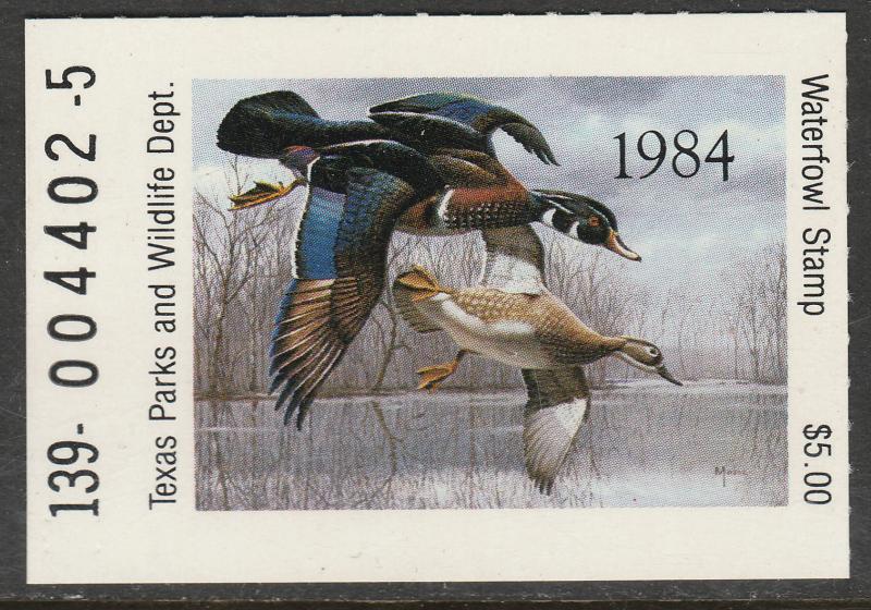 U.S.-TEXAS 4, STATE DUCK HUNTING PERMIT STAMP. MINT, NH. VF