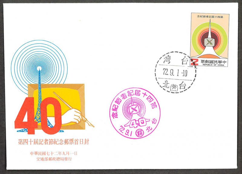 Rep. of CHINA -TAIWAN SC#2375 40th Journalists' Day (1983) FDC