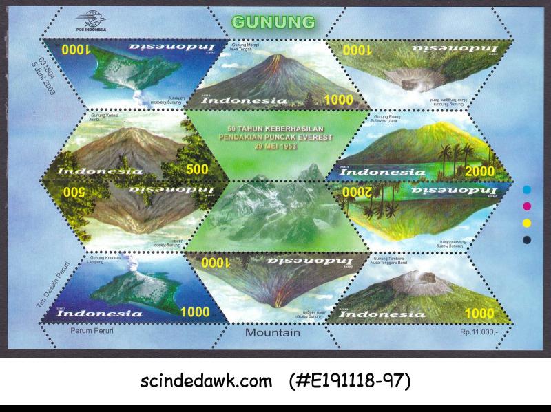 INDONESIA - 2003 FAMOUS VOLCANOES - MIN. SHEET MINT NH